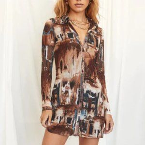NWOT 12th TRIBE Brown, Marble Button Up Mesh Dress, Size M